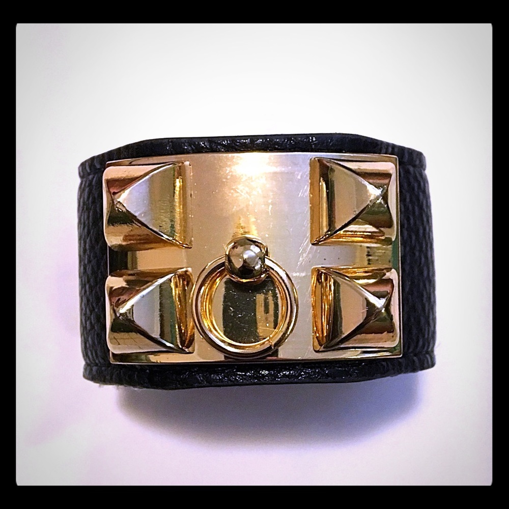 Luxury Gold buckle black leather bracelet 🖤